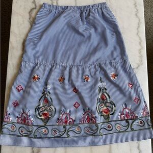 Magic Blue Embellished Tiered Midi Skirt